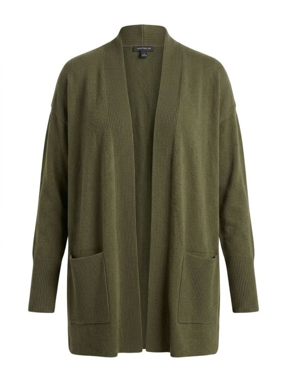 NWT Ann Taylor Open Front Cardigan Sz S Olive Green Wool Blend Long Sleeve